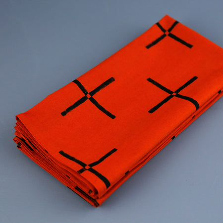 Block Print 4pc Napkin Set / Orange & Red Plus