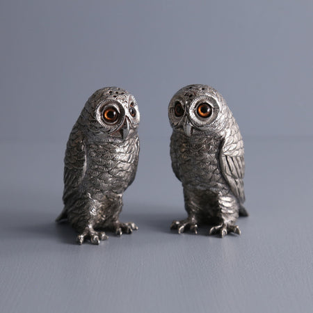 Pewter Salt & Pepper Shakers / Owls