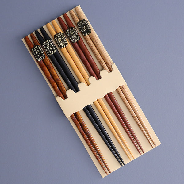 Ridged Wood Chopsticks / Set of 5 Pair Assorted