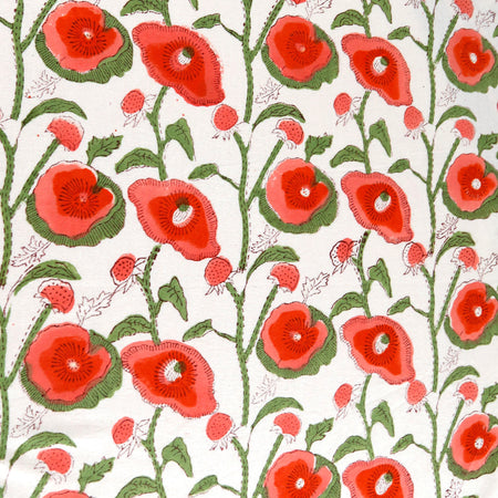 Poppy Block Print Cotton Tablecloth