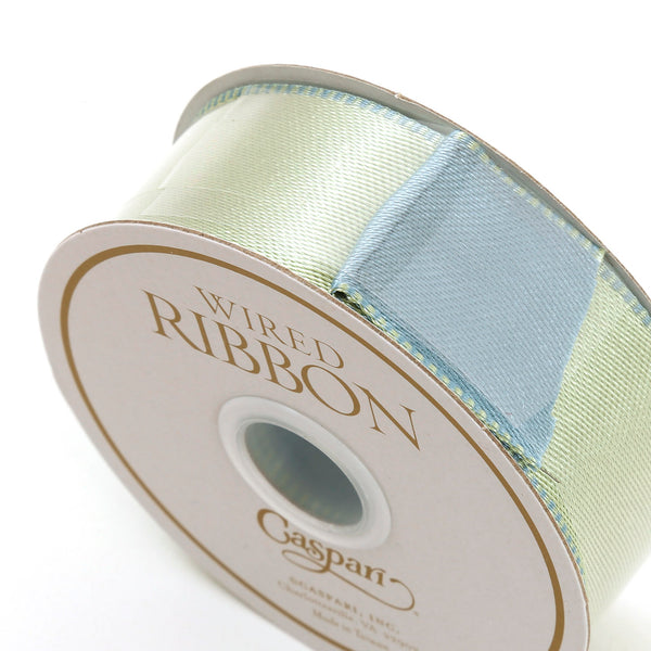 Duck Egg & Celadon Reversible Satin Wired Ribbon