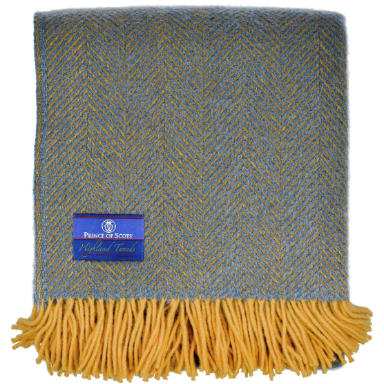 Highland Herringbone Wool Throw Blanket / Navy Gold