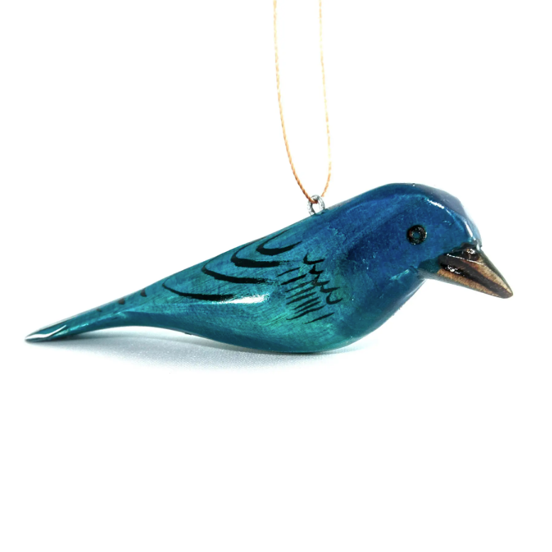 Wooden Bird Ornament / Indigo Bunting