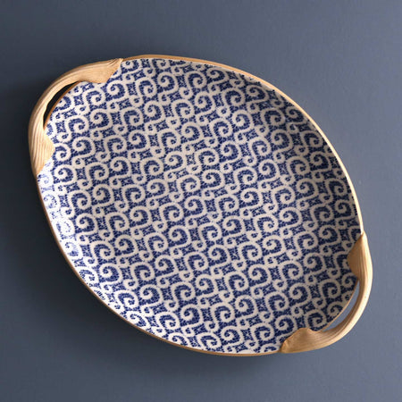Terrafirma Handled Small Oval Platter / Marrakesh / Cobalt