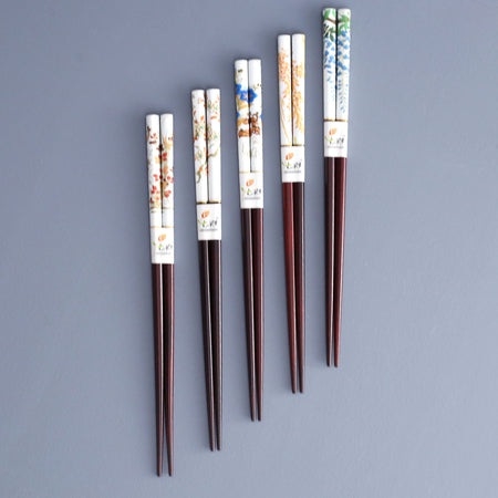 White Flower Chopsticks / Set of 5 Pair Assorted