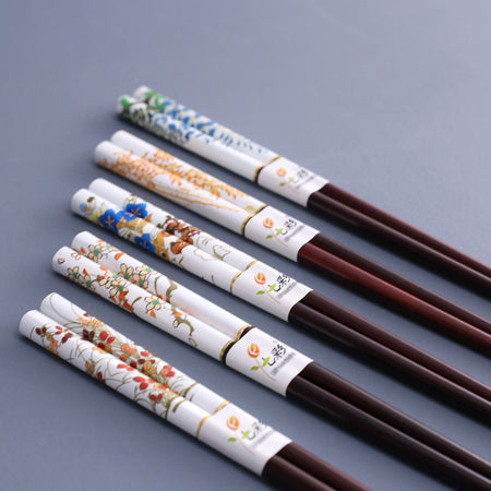 White Flower Chopsticks / Set of 5 Pair Assorted
