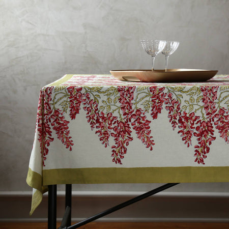 Wisteria Green & Pink Block Print Rectangle Tablecloths