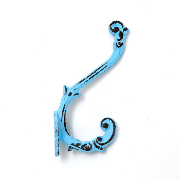 Painted Double Prong Coat Hook / Turquoise Antiqued
