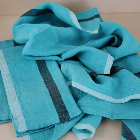 Laundered Linen Napkin Set / Aqua Charcoal