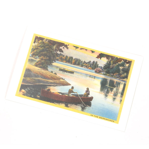 Vintage Style Berkshires Postcard / Rowboat in Lake