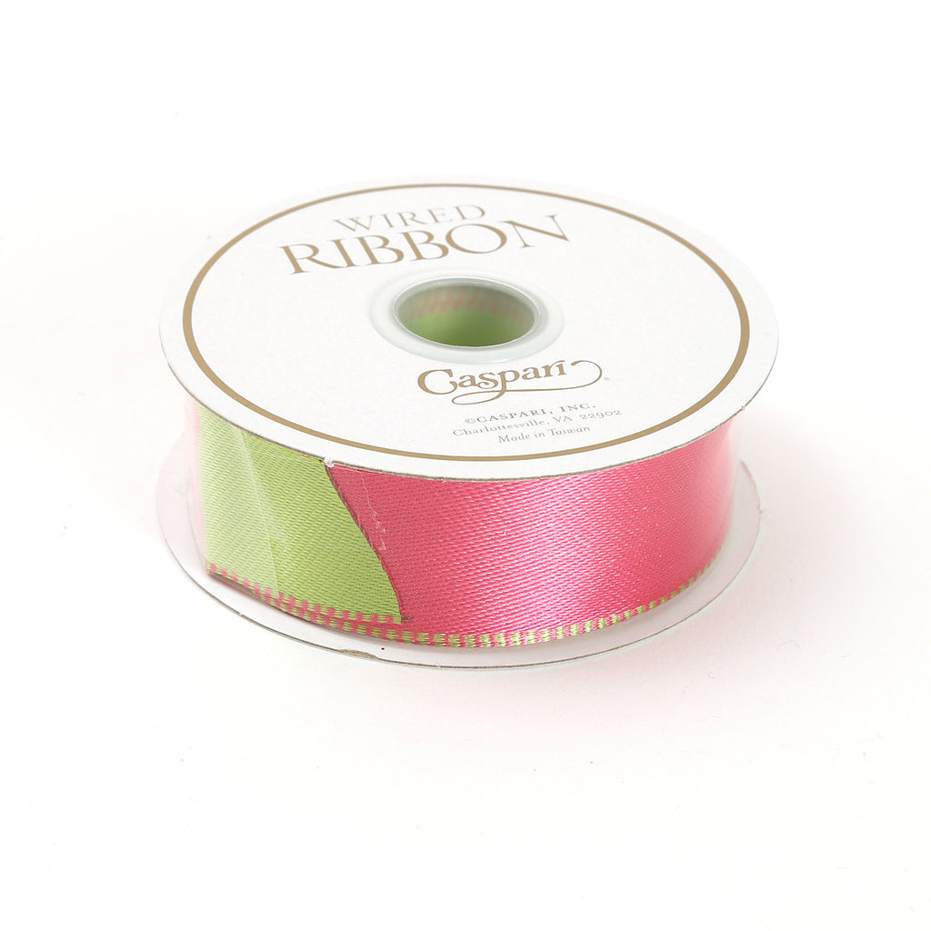 Pink & Green Reversible Satin Wired Ribbon