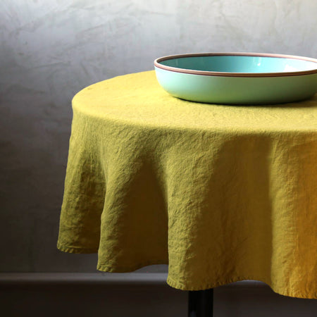 Stonewashed Linen Tablecloth / 65" Round Citrine