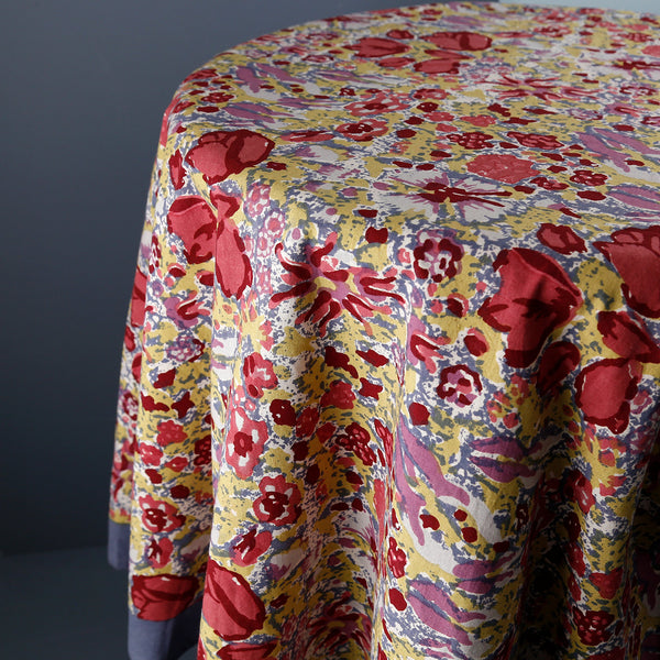 Jardin Red & Grey Block Print Tablecloth / Round
