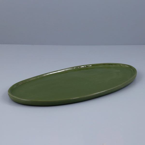 Oval Ceramic Serving Platter / Green