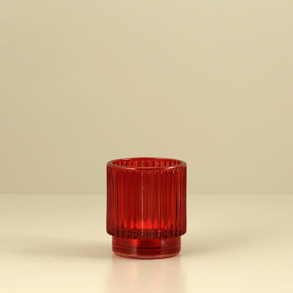 Ribbed Red Glass Tealight Candle Holders