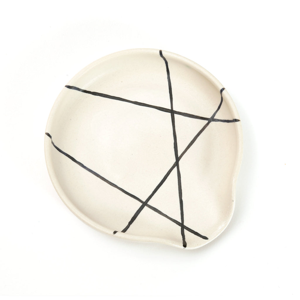 Handmade Ceramic Spoon Rest / White Angles