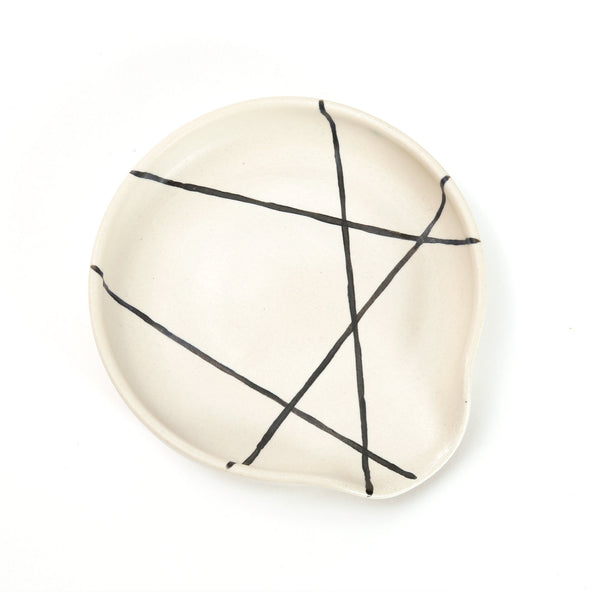 Handmade Ceramic Spoon Rest / White Angles