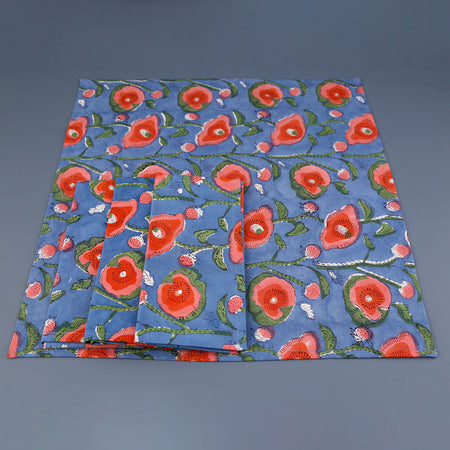 Poppy Block Print Cotton Napkin 4pc Set
