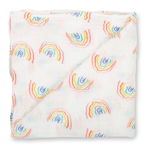 Cotton Muslin Swaddle Blanket / Rainbow
