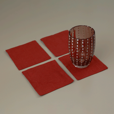 Red Pear Linen Coasters / Set of 4