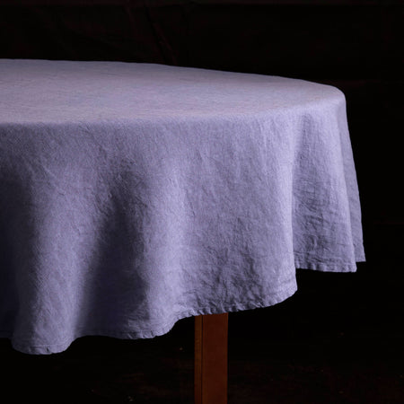 Stonewashed Linen Tablecloth / 65" Round Blueberry