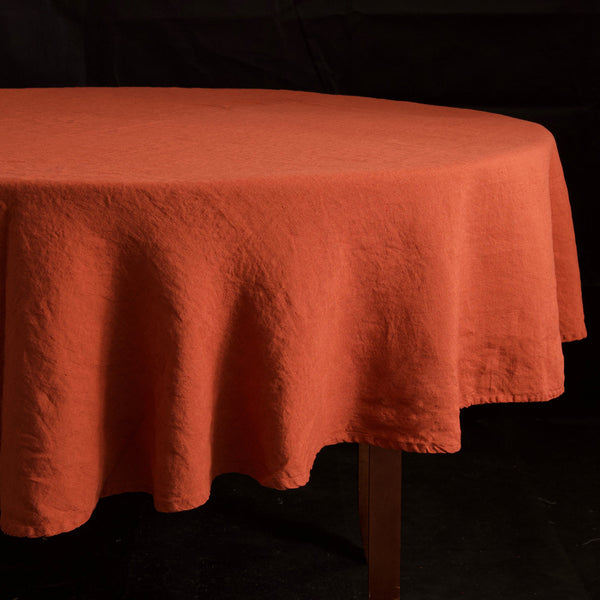 Stonewashed Linen Tablecloth / 65" Round Brick
