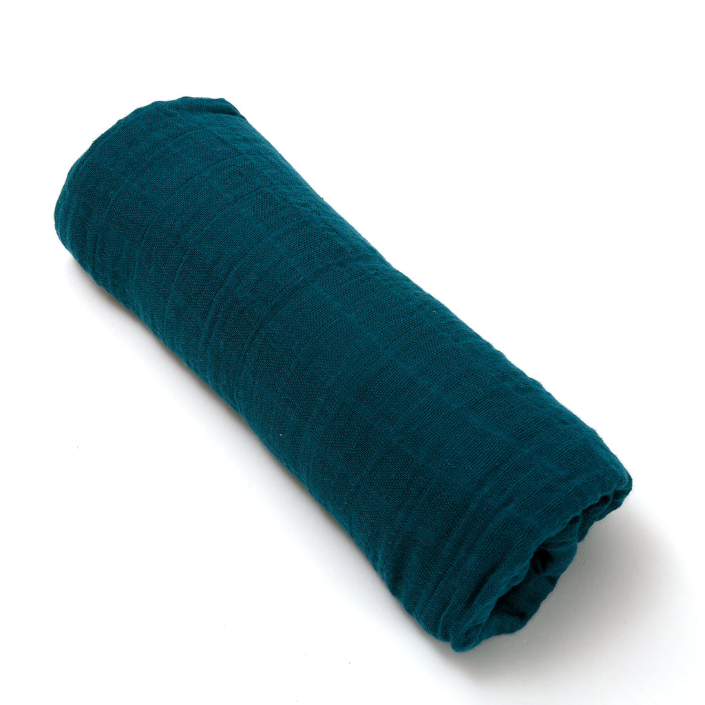 Cotton Muslin Baby Swaddle Blanket / Solid Teal