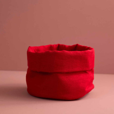 Linen Bread Basket / Red